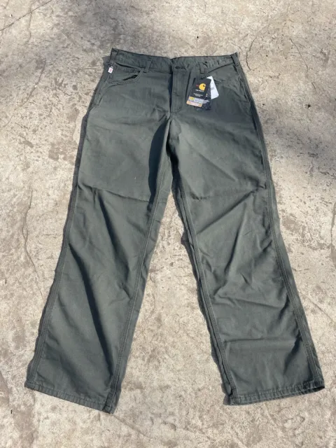 CARHARTT JEANS ADULT 38x34 Green Canvas Flame Resistant Midweight ...