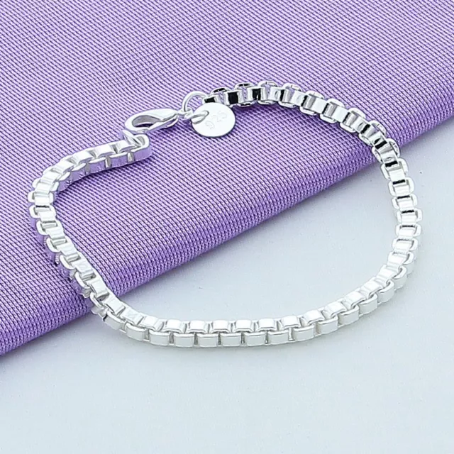 925 Sterling Silver Filled Box Chain Bangle Bracelet Womens Men Jewelry Gift