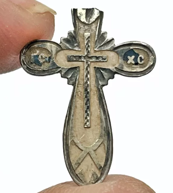 1700-1800’s Russian Byzantine Silver Cross Pendant Artifact Europe Orthodox !