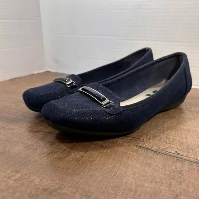 Women's AK Sport Anne Klein Low Wedge Flats Shoes Size 6.5 M, Navy Blue