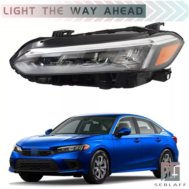 For 2022-2023 Honda Civic Headlight Assembly Full LED Black Clear Lens Left Side