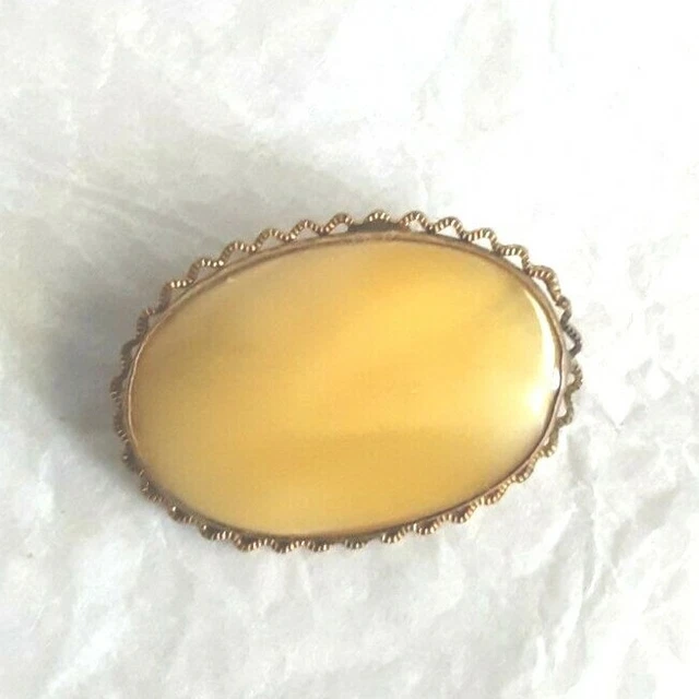 Broche Vintage Ovale - Pierre Péridot Vert Olive - Ornée - Environ 3cm - État Neuf - France