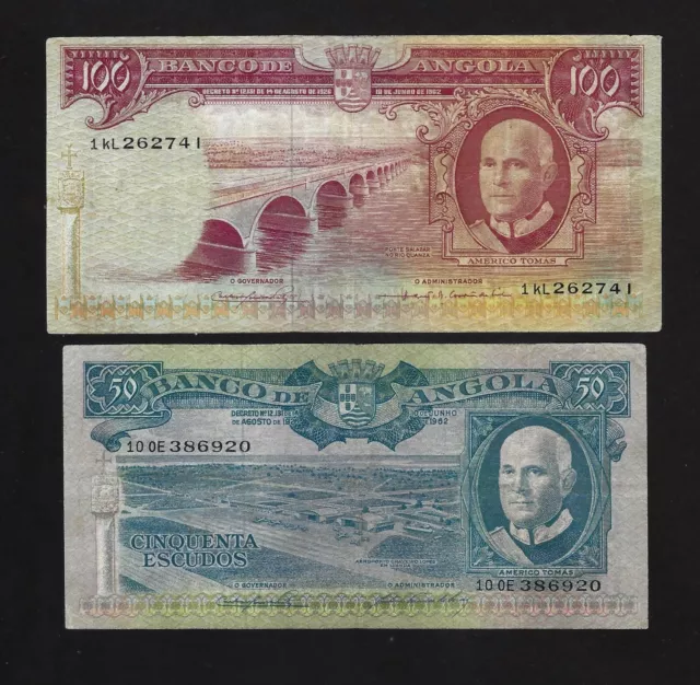 Portugal Portuguese Angola SET 50 + 100 ESCUDOS 1962 P-93 P-94 VF