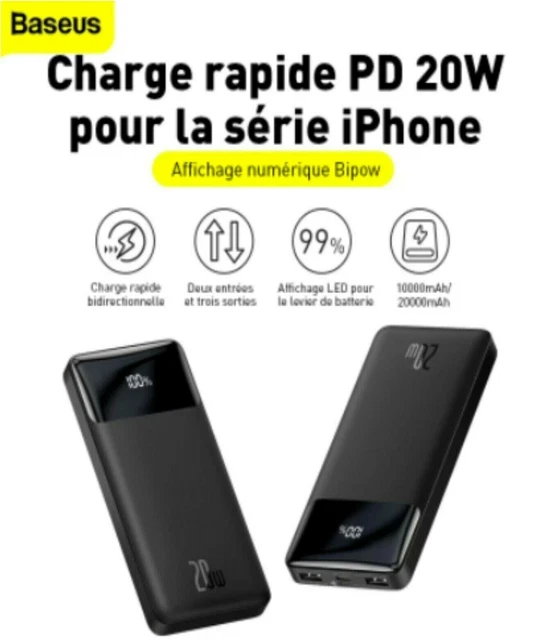 Batterie Externe Baseus Luxe 20000mAh 100W - Noir USB-C Charge Rapide LED