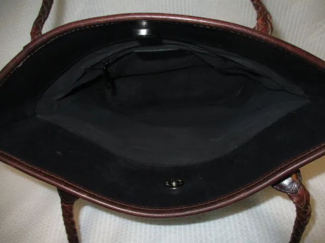 VTG Brighton Embossed Brown Leather Croc Shoulder Bucket Handbag Tote Purse Bag 10