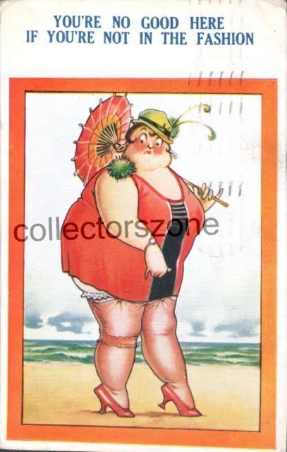 1928 Bamforth Seaside Comic Series No 2491 Fat Lady Fashion joke posted