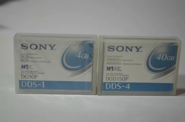 Lot of 2 Sony DDS-1 DG90P 2GB/4GB & Sony DDS-4 DGD150P 20GB/40GB Data Cartridge