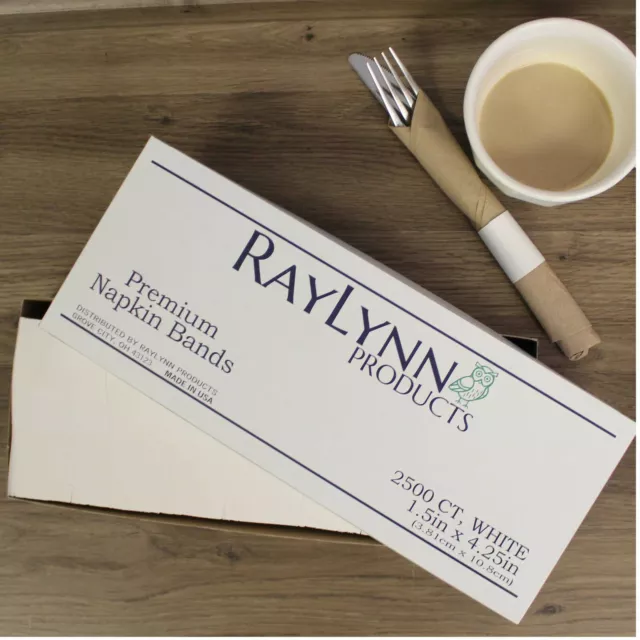 RayLynn Products, White Premium Napkin Bands, Self-Adhesive 1.5" x 4.25"(20,000)