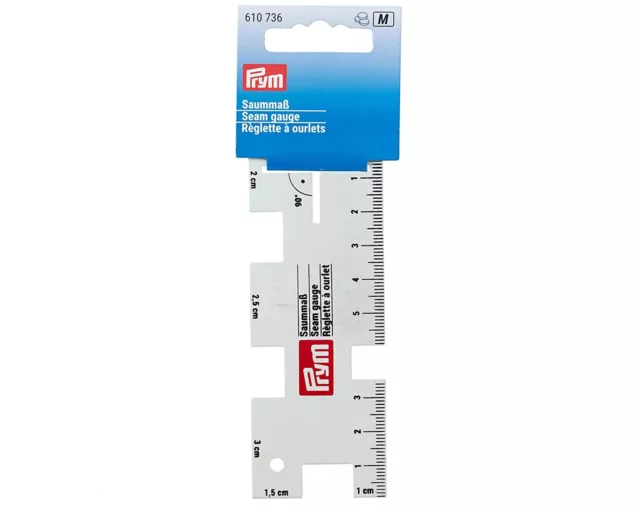 Medidor de costura de aluminio Prym - Asignación de costura de metal, ojal, regla de medición de dobladillo