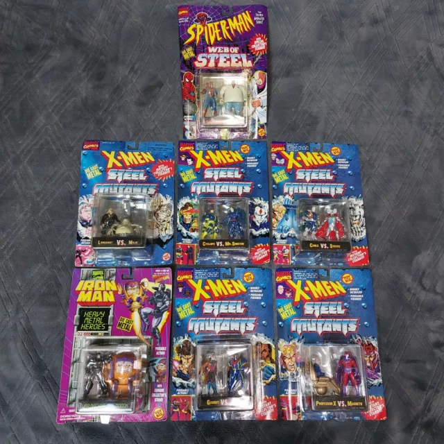 Marvel Toy Biz Diecast Metal Figures On Card Xmen Spiderman Iron Man *Lot Of 7