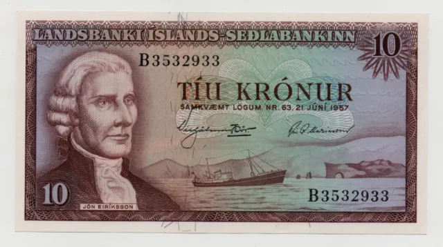 Iceland 10 Kronur 1957 Pick 38 Unc