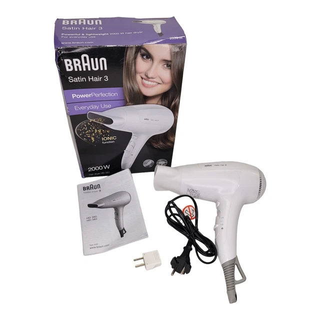 Secadora de pelo satinado Braun 3 3530 iónica 2000W 3 funciones térmicas enchufe euro adaptador EE. UU.