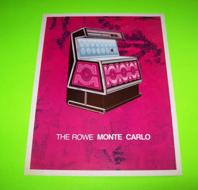 MONTE CARLO Model TI-1 By ROWE AMI 1973 ORIGINAL JUKEBOX PHONOGRAPH SALES FLYER