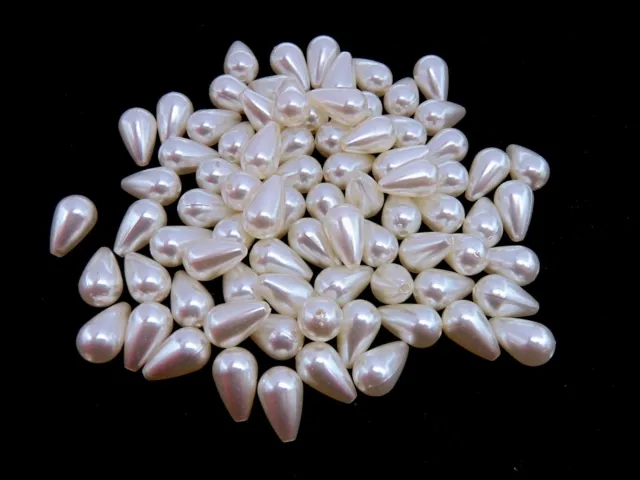 White Teardrops  Acrylic Faux Pearl Drop Beads Jewellery Beading Kids Craft UK