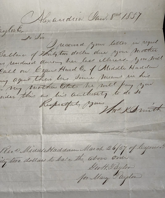 1857 Antique Receipt Letter Kansas Balance Of $33 Received Hand Written