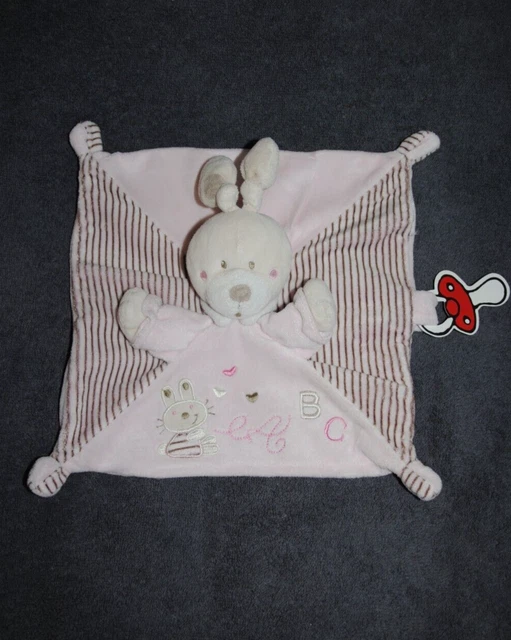 Doudou Plat Lapin Rose ABC NICOTOY SIMBA Toys KIABI Attache Tétine TTBE