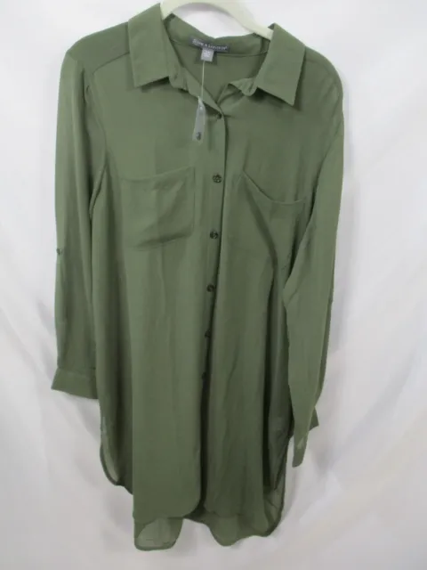 Jessica London Shirt Womens 16W Green Button Up Long Sleeve Collar Polyester New