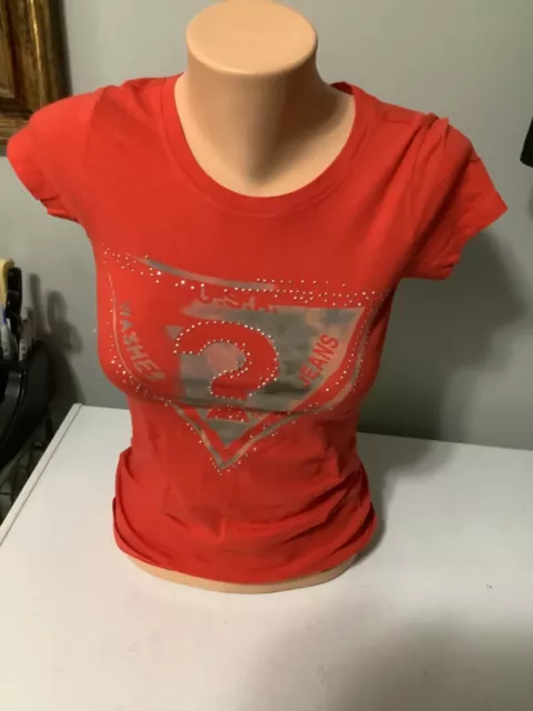 GUESS Tshirt Tee Top Size XS/S Sexy Stretch Burnt Orange Red Embellished Studs