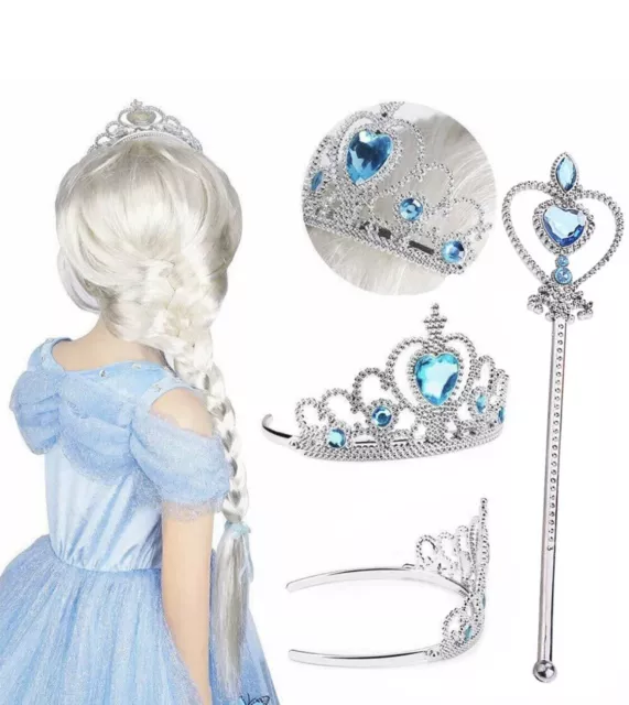 Girls Elsa Princess Tiara Crown+Magic Wand Wedding Prom Party Pageant Dress Up