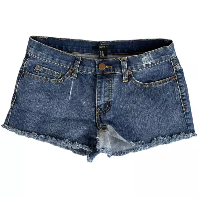 Forever 21 Womens Size 27 Blue Denim Shorts with Distressing