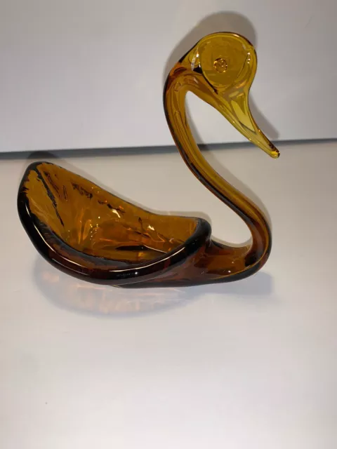 Vintage Art Glass Swan Amber