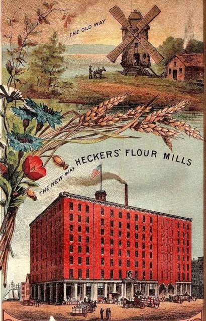 1880's Hecker's Flour Mills Baking Powder Recipes On Back Windmill Building &J