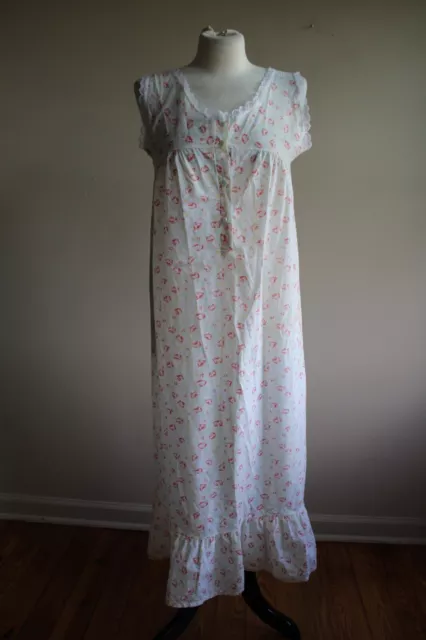 Vtg Lady Lindsay S White Floral Lace Trim Sleeveless Nightgown Sleep Dress