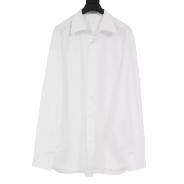 Brioni Mens Button Up Shirt 44 17.5 White Cotton Barrel Cuff Collard Dress Shirt