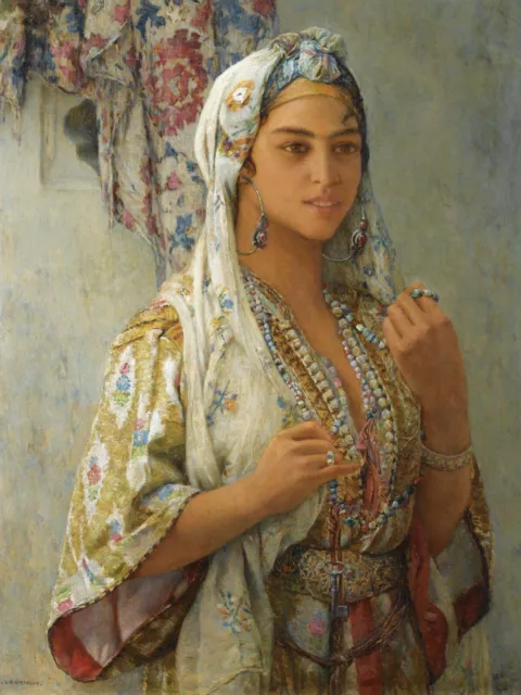 Moroccan Girl in Nacional Costume 16 x 12 in Rolled Canvas Art Print  Vintage