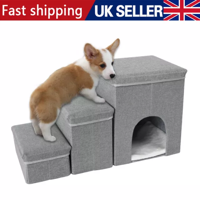 3 Steps Dog Stairs Pet For Bed Sofa Cats Ladder Ramp With Storage Box Sofa NEW