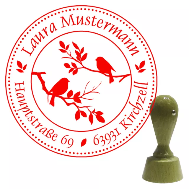 Adressstempel Holzstempel Stempel Name rund Ø 40 mm Motiv * Vögel Vogel 1