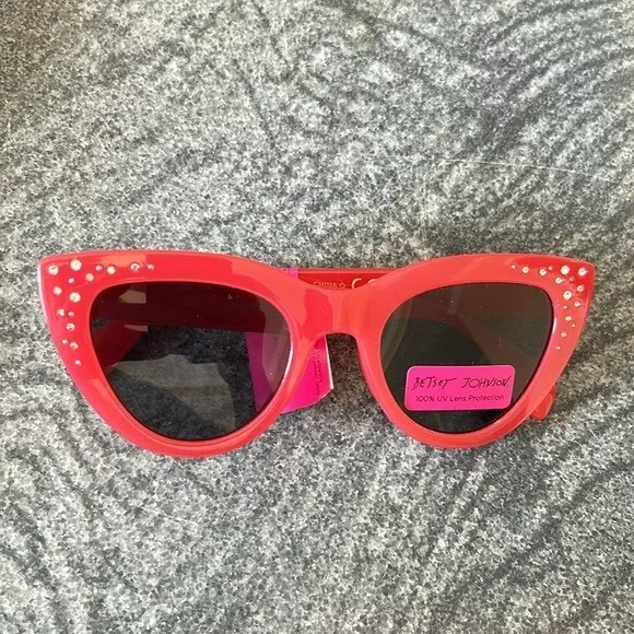 NWT-Betsey Johnson- Cat Eye- Retro- Red Rhinestone- Bitty Bling -Sunglasses