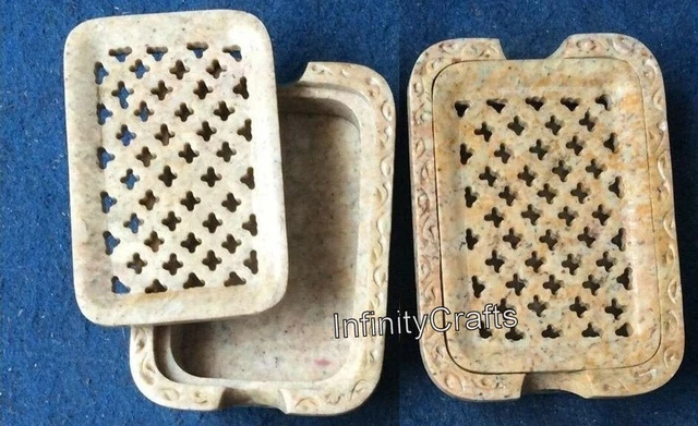 11.4x8.9cm Mano Intaglio Lavoro Sapone Piatto Pietra Custodia Set Di 10 Pezzi
