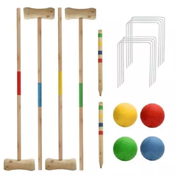 4 Person Wooden Croquet Set Game Outdoor Summer Fun Play Family New