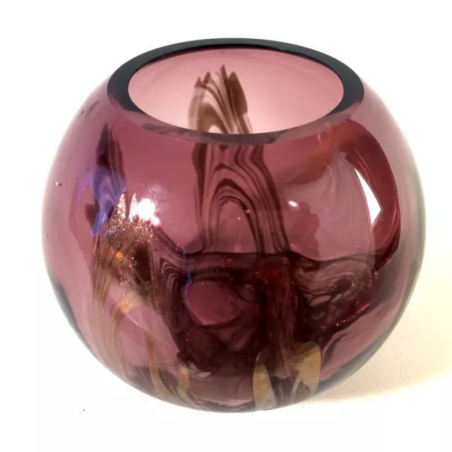 VINTAGE lila gold violett 50er 60er Glas MID CENTURY 10 cm Vase Kugelvase