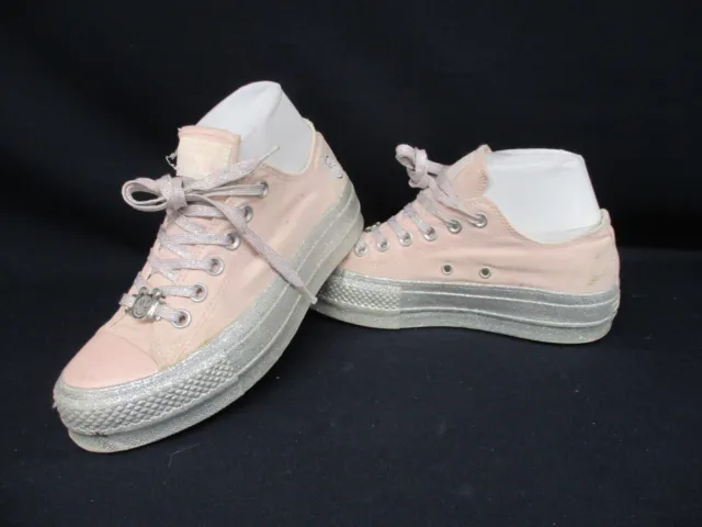 CONVERSE All Star Low Top Trainers, Pink Silver, Platforms, Size UK4.5, Eur 37