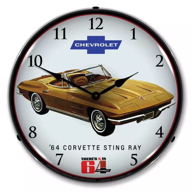 1964 Corvette Sting Ray, Lighted Backlit LED Wall Clock Free Shipping