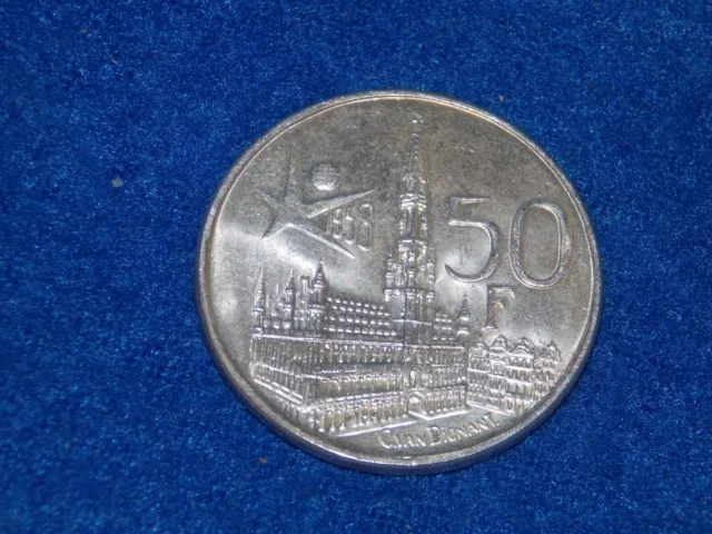 AU Almost Uncirculated SILVER  1958 Belgium 50 Francs - World Silver Coin *420