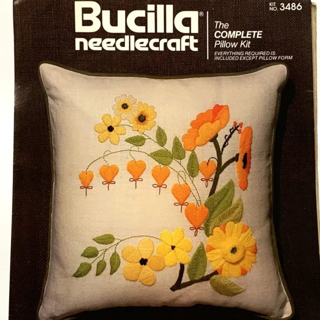 Vintage BUCILLA - Embroidery Needlecraft Kit #3486 - Linen Decorator Pillow 40cm