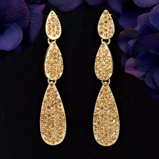 Women Gold Plated Crystal Rhinestone Tassel Chandelier Drop Dangle Earrings 6099