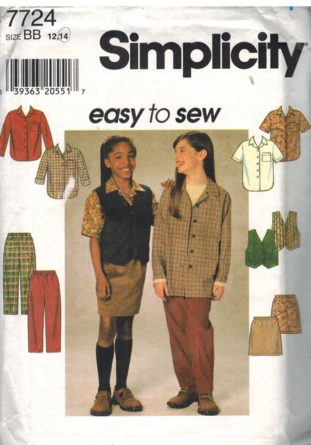 7724 Uncut Simplicity Cartamodello Ragazze Camicia Gilet Pantaloni Gonna Oop