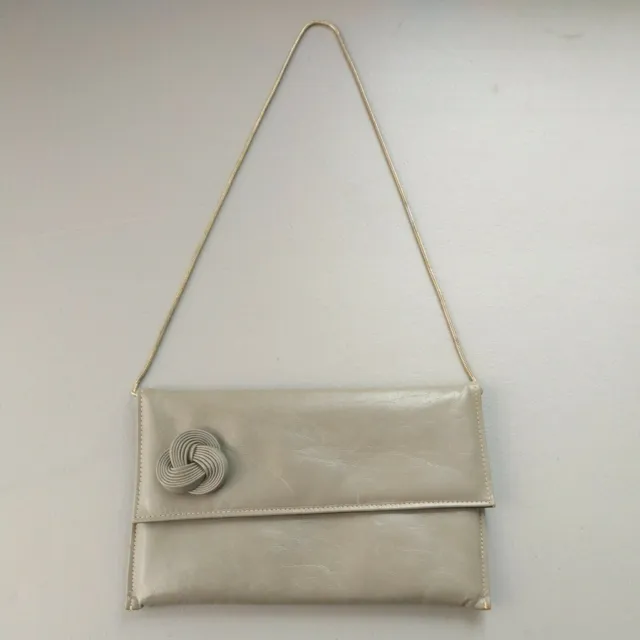 VTG Maryann Rosenfeld Clutch Purse Pewter Handbag Elegant Snake Chain Strap Rose