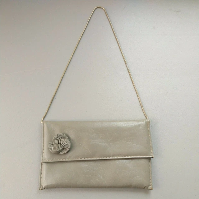 VTG Maryann Rosenfeld Clutch Purse Pewter Handbag Elegant Snake Chain Strap Rose VTG Maryann Rosenfeld Clutch Purse Pewter Handbag Elegant Snake Chain Strap Rose