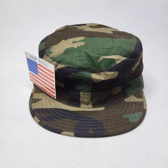 Gorra utilitaria de patrulla de camuflaje militar del bosque de colección talla 7 3/4 XL NUEVO DE LOTE ANTIGUO EE. UU.