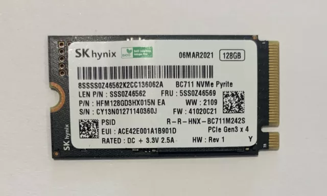 SSD NVME Gen3 X4 M.2 PCIe 2242 - SK HYNIX BC711 - 128Go - NEUF 100% Fonctionnel