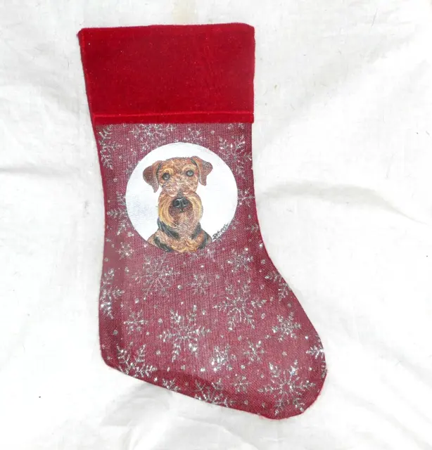 Airedale Terrier Dog Hand Painted Christmas Gift Stocking Decoration