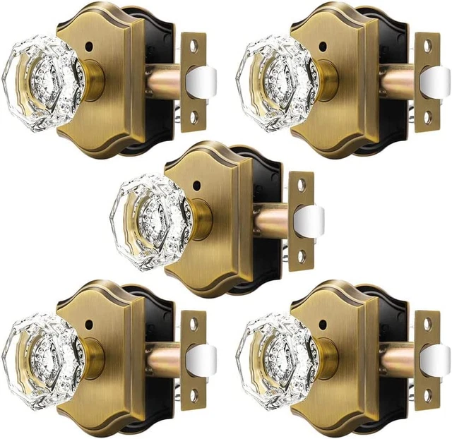 Octagonal Crystal Door Knobs 5 Pack, Interior Privacy Door Handle for Bed/Bathro