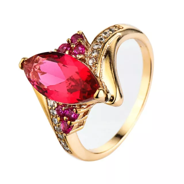 Rose Red CZ Band Women's 18K Gold Plated Engagement Wedding Ring Size 6/7/8/9/10