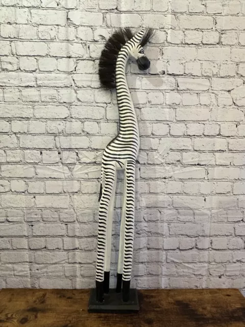100cm Black & White Wood Zebra Tall Statue Wood Modern Hand Carved Painted