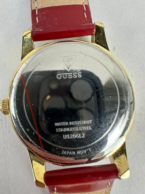 Guess Womens Gold Tone White & Red Dial Red Shiny Strap Hearts Watch U1206L2 2